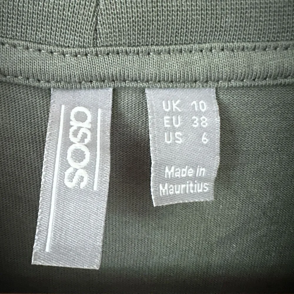 ASOS Army Green Mock Neck Baby Doll Style Cotton Oversize‎ Tunic Top Size 6